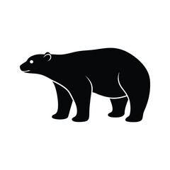 Vector illustration of a black polar bear silhouette isolated on white background