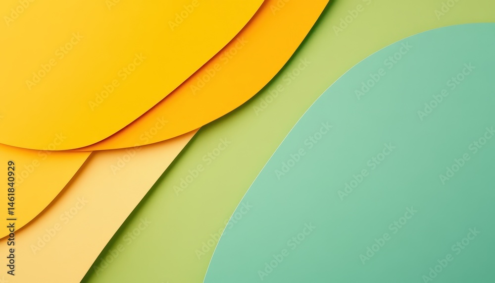 Poster Abstract Background of Overlapping Geometric Shapes in Orange Green and Yellow Pastel Colors with a Modern Minimalist Design and Smooth Texture