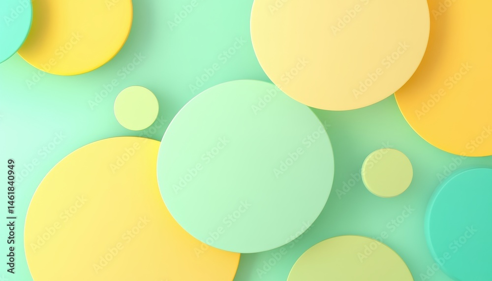 Poster Abstract Background of Pastel Green and Yellow Circles Simple Geometric Shapes and Patterns Creates a Modern Artistic Design