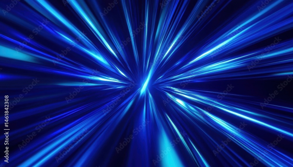 Poster Abstract Blue Light Streaks Converging Towards Center Creating a Dynamic and Futuristic Background with High Speed Motion Effect