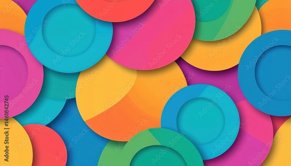 Aufkleber Abstract Circular Overlapping Design with Vibrant Colorful Palette Textured Paper Style and Geometric Shapes with Decorative and Artistic Elements
