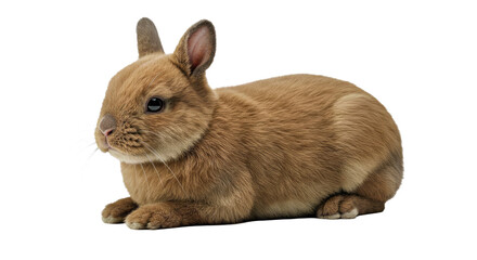 Obraz premium Calm Netherland Dwarf Rabbit Lying Down Thick Short Fur Relaxed Pose Isolated White Pet Tiny Bunny