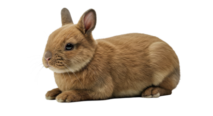 Calm Netherland Dwarf Rabbit Lying Down Thick Short Fur Relaxed Pose Isolated White Pet Tiny Bunny
