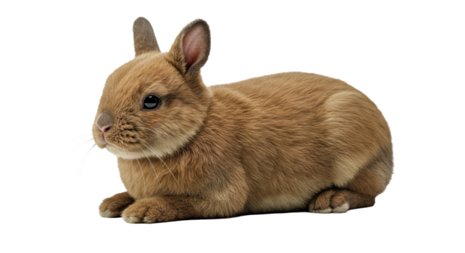 Calm Netherland Dwarf Rabbit Lying Down Thick Short Fur Relaxed Pose Isolated White Pet Tiny Bunny