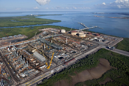 Aerial image of industrial plant in construction