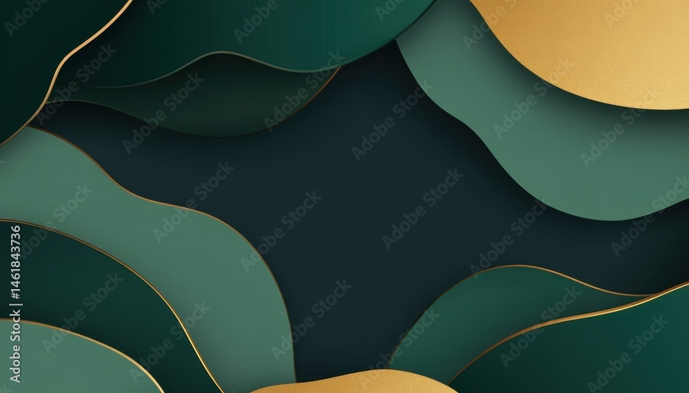 Fototapete Abstract Emerald Green and Gold Waves Background Texture with Elegant Modern Design a Luxurious Combination of Colors for Decorative and Artistic Backdrop