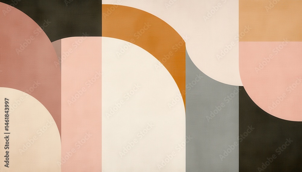 Aufkleber abstract geometric art with muted pastel colors and varied shapes including arcs rectangles in beige