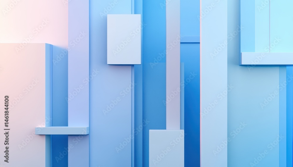 Poster abstract geometric background in soft blue and white tones featuring rectangular shapes and clean mi