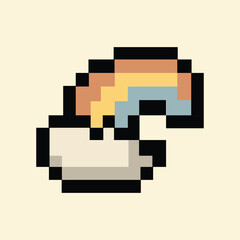 Retro 8-bit rainbow cloud icon on dreamy pixel sky background