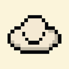 Retro 8-bit smiling cloud icon on cheerful morning background