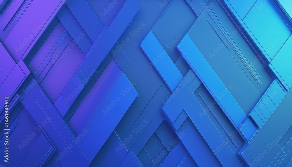 Poster Abstract Geometric Pattern with Blue and Purple Rectangles Modern Background Art with Diagonal Lines Pixelated Texture and Dynamic Isometric Shapes