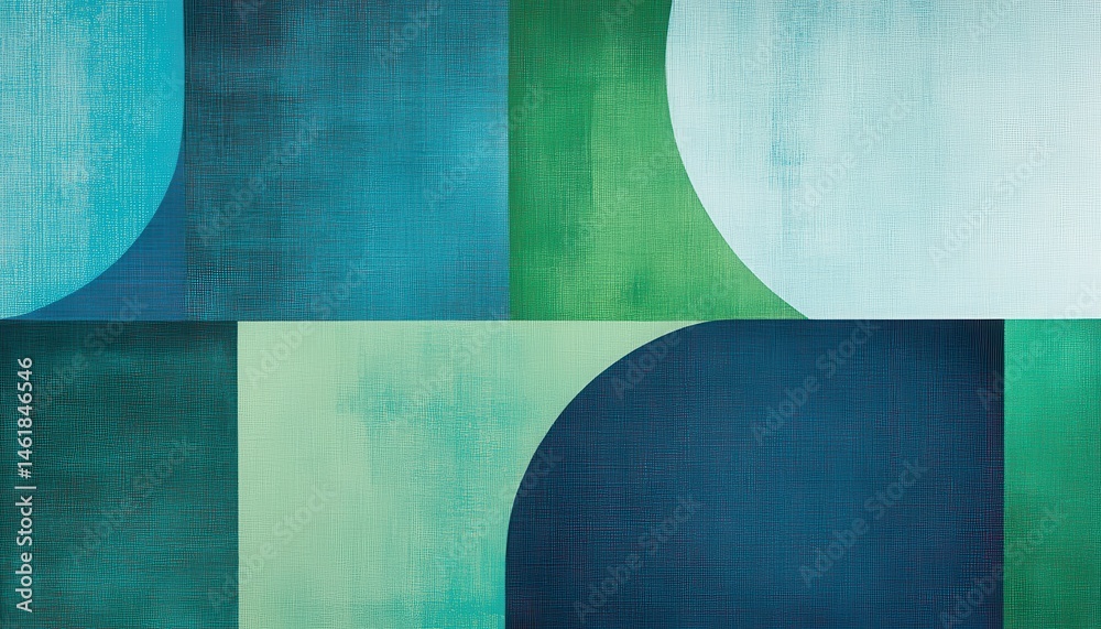 Fototapete abstract geometric pattern with teal aqua and green hues with rectangles and half circles for modern