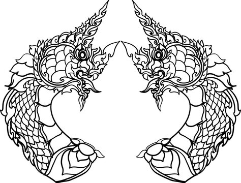 black-and-white illustration of a mythical dragon-naga hybrid face. The artwork combines the fierce expression of a Chinese dragon with the ornamental flames, scales,