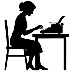 vector of girl working on typewriter.