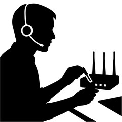 vector of man setting wifi router.
