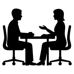 vector of two employees discussing with each other.