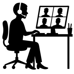 vector of man attending business call meeting.