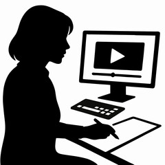 vector of a girl making notes by watching online class.