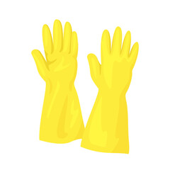 Yellow rubber gloves isolated on white background. Vector cartoon flat illustration. Cleanup icon.