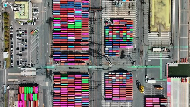 Directly above aerial view of container yard