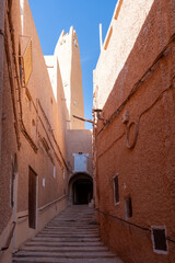 Traditional architecture of Ghardaïa, Algeria – View of the mud houses and minaret of the old town