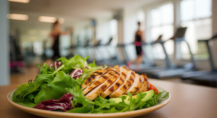 grilled chicken breast with vegetables in a Gym