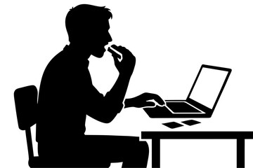 vector of man eating while 0ffice work 