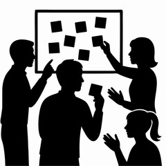 vector of office employees wit sticky notes.