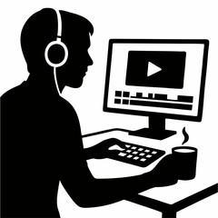 vector of man editing a video.