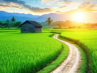 Golden hour in a rice paddy
