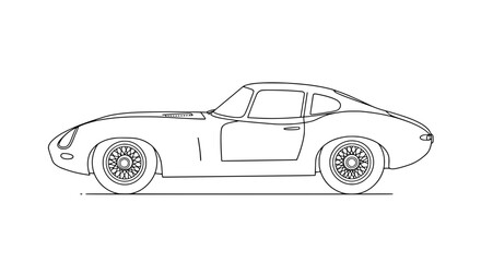 Classic Jaguar C-Type Racing Car Line Art Vector Illustration