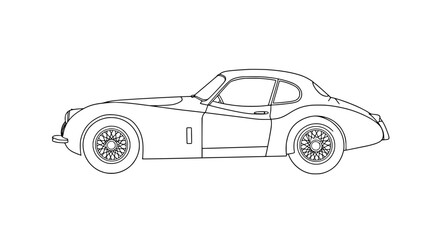 Classic Jaguar XK120 Sports Car Line Art Vector Drawing for Coloring