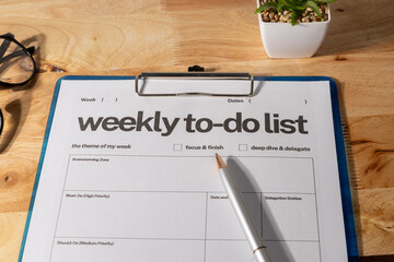 Organized layout featuring a structured weekly planner, symbolizing productivity.