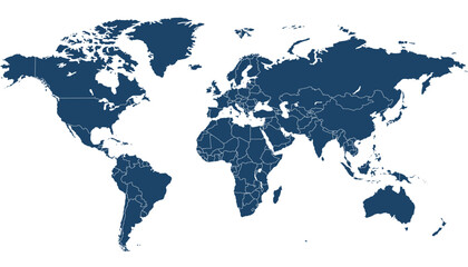 World map. Blue modern vector map. Silhouette map	
