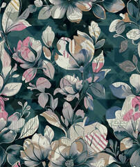Colorful Abstract Pattern with Leaves and Petals