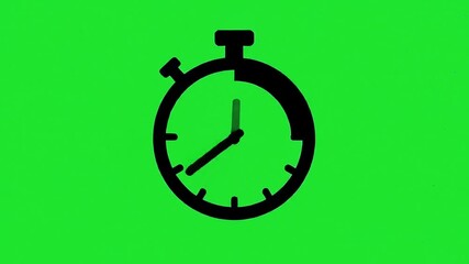Flat design analog stopwatch icon on green screen.Time transition on the chronometer represented in black color. Empty to full. Timer sign on chroma key background. Clock symbol animation in 4k