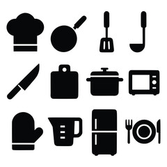 kitchen equipment icons set