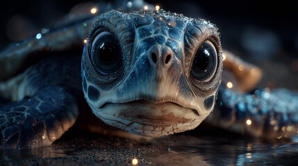 Fantastical Sea Turtle Face With Glitter And Stars Close Up