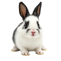 Obraz premium Captivating portrait of a young, black and white rabbit isolated on white