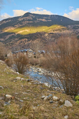 The outskirts of a town on Benasque in a mountain valley in the Spanish Pyrenees
