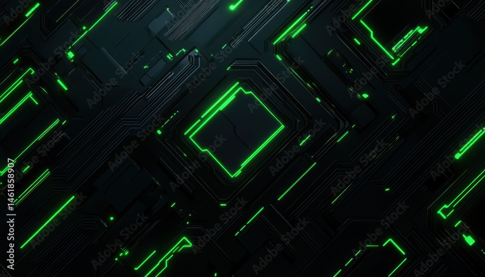 Poster detailed green electronic circuit board with intricate design modern technology and abstract backgro