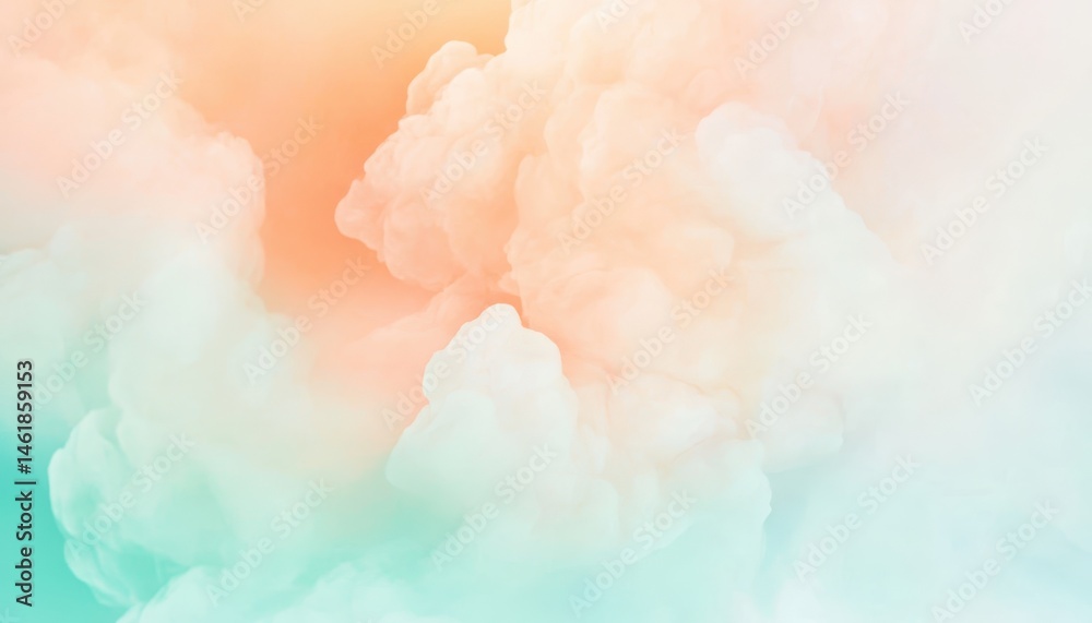 Poster dreamy pastel background with soft cloud like texture and light teal peach tones for artistic presen