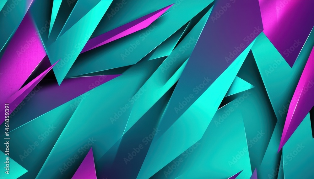 Aufkleber Dynamic Abstract Background with Overlapping Cyan and Purple Triangular Shapes Creating a Modern Geometric Design with a Play of Light and Shadow