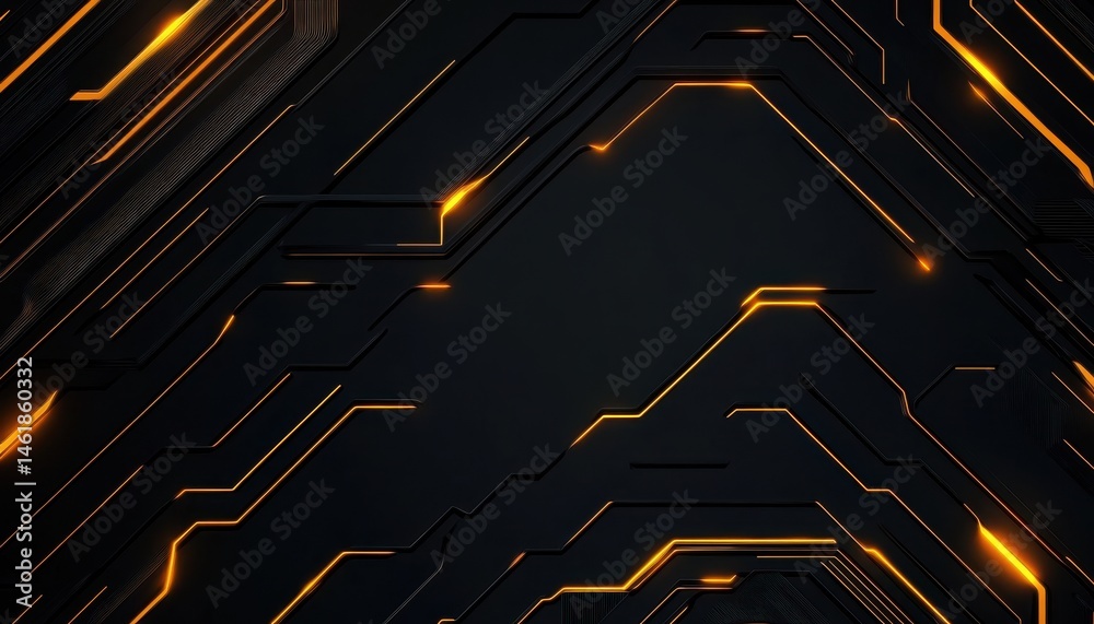 Poster Futuristic Abstract Background with Glowing Orange Circuit Lines Technology Design with Intricate Patterns and Metallic Texture for Modern Digital Wallpaper