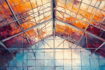 Obraz premium Abstract interior view of a large industrial building.