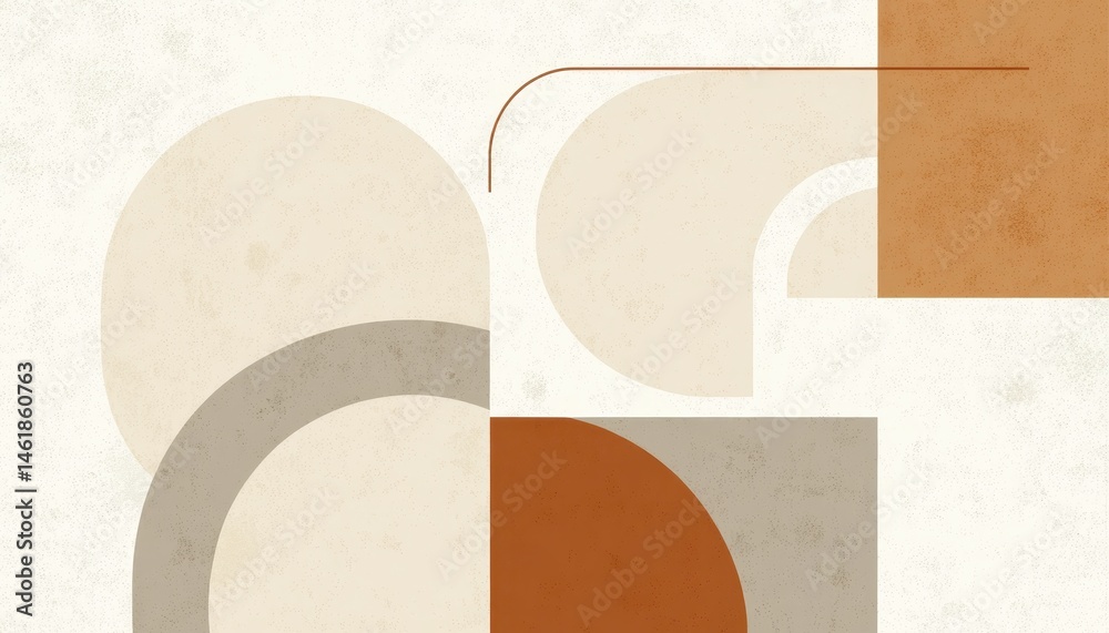 Poster geometric abstract composition featuring circles semicircles and rectangles in beige terracotta and 