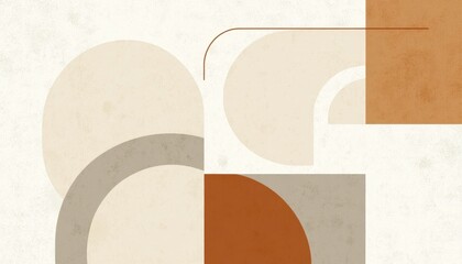 Geometric Abstract Composition Featuring Circles Semicircles and Rectangles in Beige Terracotta and Gray Minimalist Design with Earthy Tones Neutral Palette and Speckled Texture