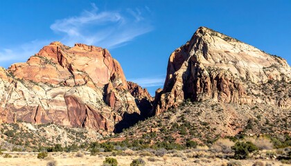 Fototapeta premium Desert Canyon Rock Formations Under a Blue Sky