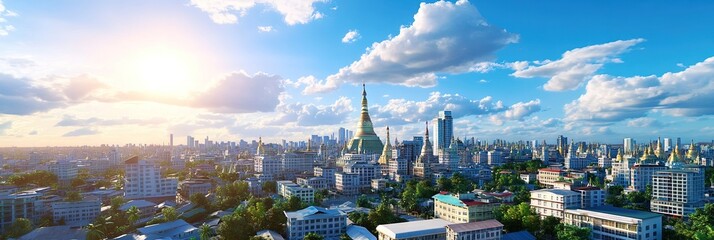 3d animatoin yangon, myanmar downtown skyline