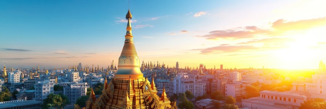 3d animatoin yangon, myanmar downtown skyline